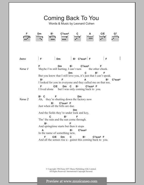 Coming Back To You: Текст и аккорды by Leonard Cohen