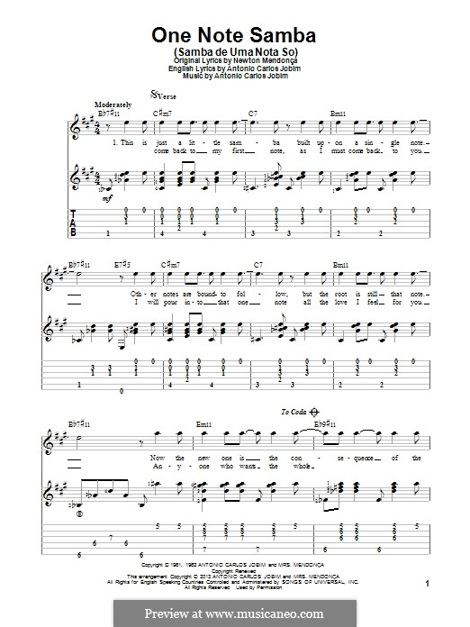 One Note Samba (Samba De Uma Nota): Для гитары с табулатурой by Antonio Carlos Jobim