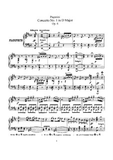 Концерт для скрипки с оркестром No.1 ре мажор, Op.6: Версия для скрипки и фортепиано by Никколо Паганини