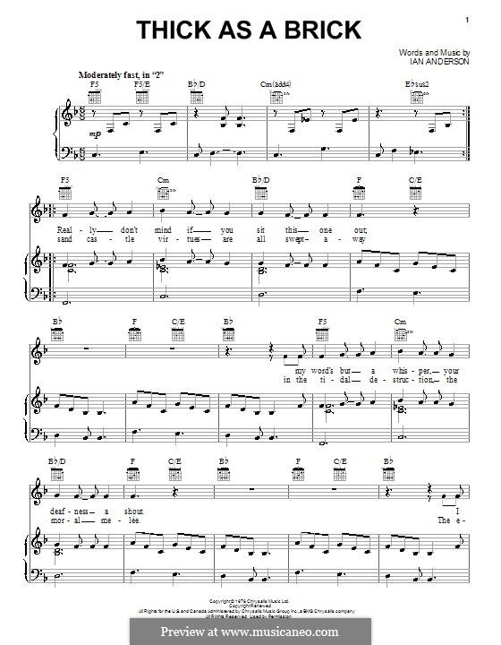 Thick as a Brick (Jethro Tull): Для голоса и фортепиано (или гитары) by Ian Anderson