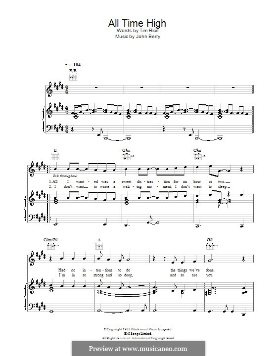 All Time High (from James Bond: Octopussy): Для голоса и фортепиано (или гитары) by John Barry