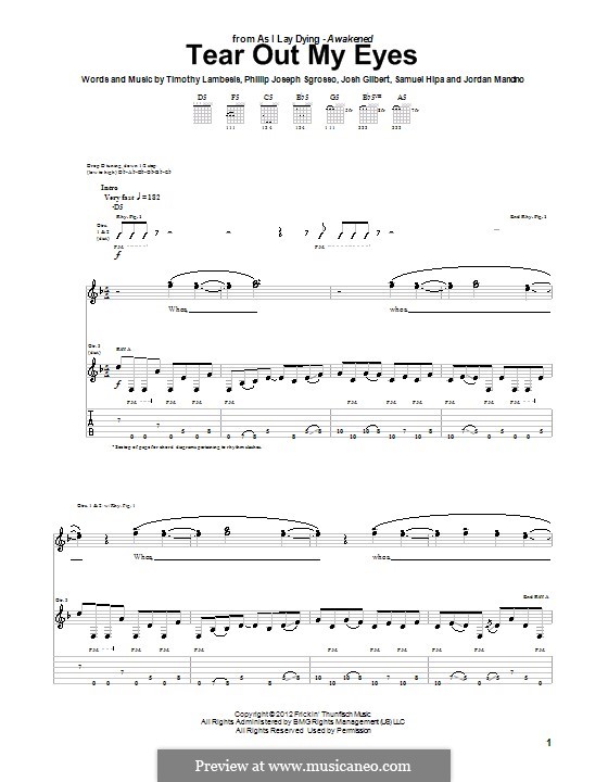 Tear Out My Eyes (As I Lay Dying): Для гитары с табулатурой by Jordan Mancino, Phillip Sgrosso, Sam Hipa, Tim Lambesis, Josh Gilbert