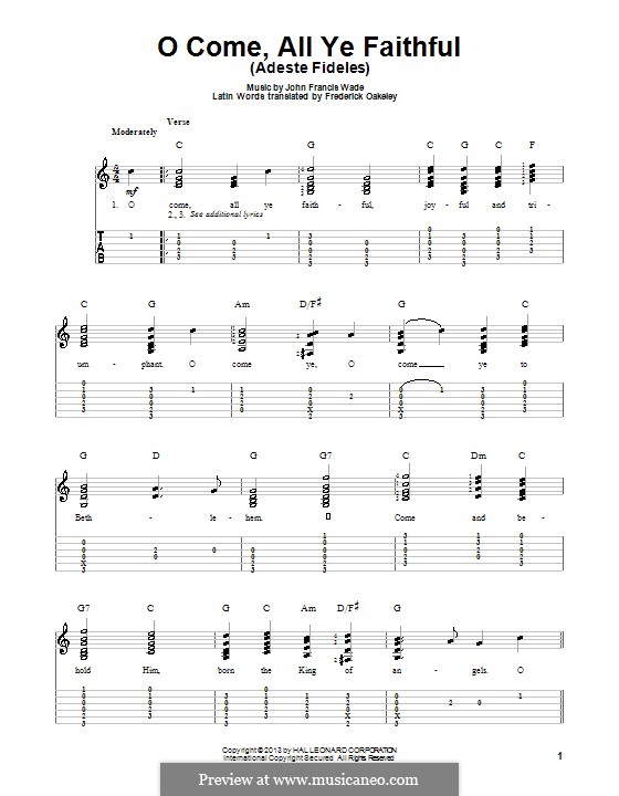 Instrumental version (Printable scores): For guitar with tab (C Major) by Джон Фрэнсис Уэйд