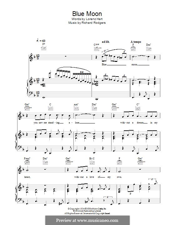 Blue Moon: Для голоса и фортепиано (или гитары) by Richard Rodgers