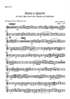 Sonata a Quattro, K.347: For oboe, bassoon, french horn, violin and double bass – french horn part by Иоганн Фукс