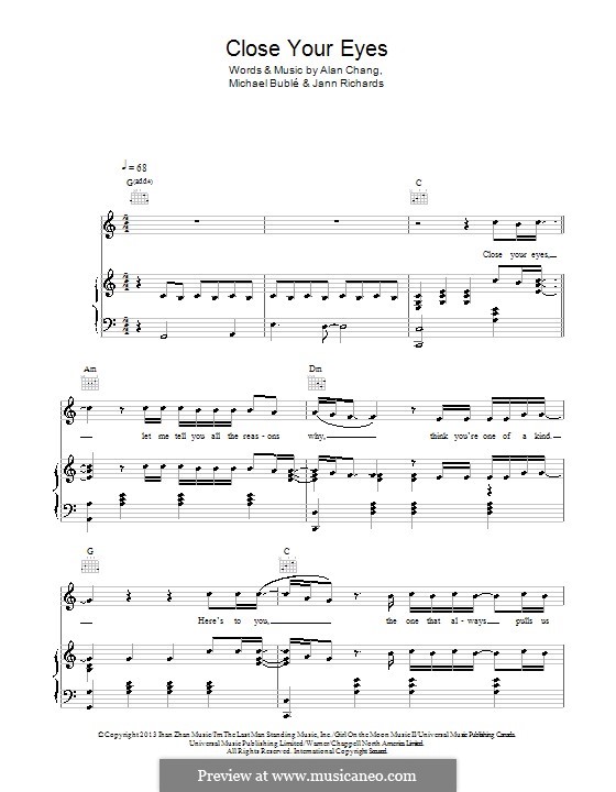 Close Your Eyes: Для голоса и фортепиано (или гитары) by Alan Chang, Jann Arden Richards, Michael Bublé