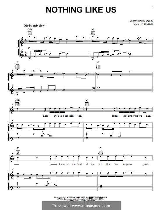 Nothing Like Us: Для голоса и фортепиано (или гитары) by Justin Bieber