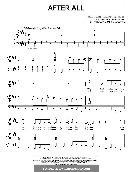 After All: Для голоса и фортепиано (или гитары) by Alan Chang, Bryan Adams, Jim Vallance, Michael Bublé, Steven Sater