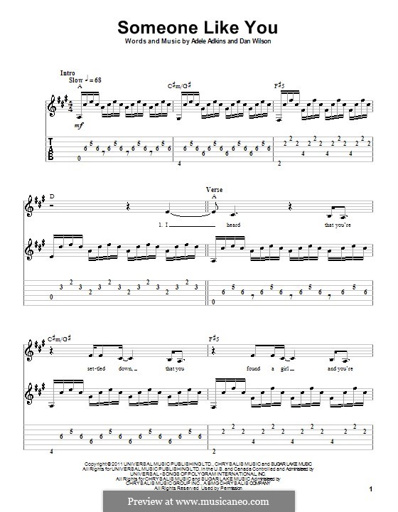 Someone Like You: For guitar (with tablature) by Adele, Daniel Wilson