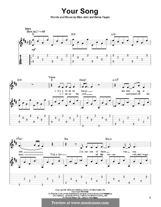 Your Song: Гитарная табулатура by Elton John