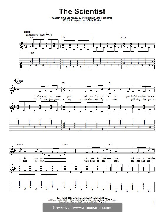 The Scientist (Coldplay): Гитарная табулатура by Chris Martin, Guy Berryman, Jonny Buckland, Will Champion