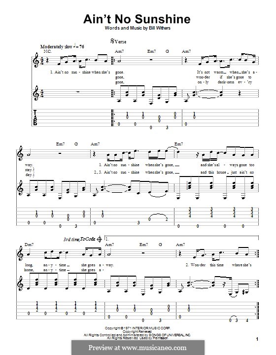 Ain't No Sunshine: Для гитары с табулатурой by Bill Withers