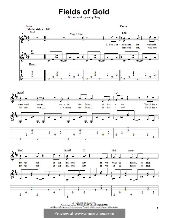 Fields of Gold: Для гитары с табулатурой by Sting