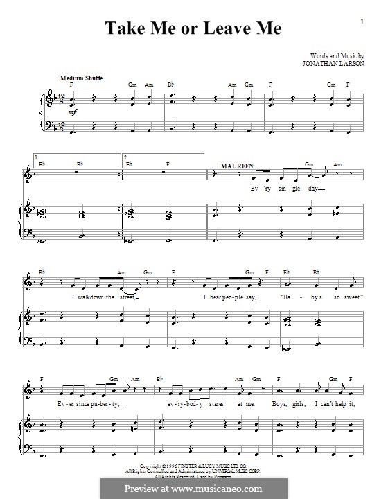 Take Me or Leave Me: Для голоса и фортепиано by Jonathan Larson