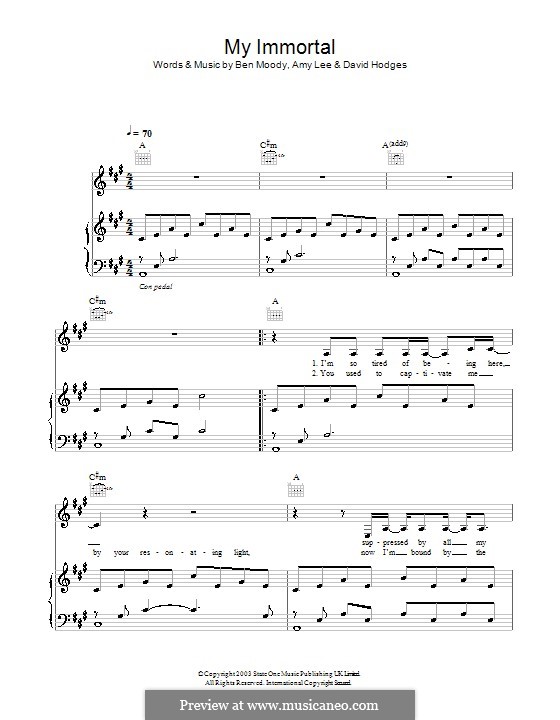My Immortal (Evanescence): Для голоса и фортепиано (или гитары) by Amy Lee, Ben Moody, David Hodges