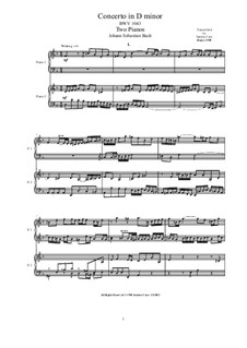 Двойной концерт для двух скрипок, струнных и бассо континуо ре минор, BWV 1043: Аранжировка для двух фортепиано by Иоганн Себастьян Бах