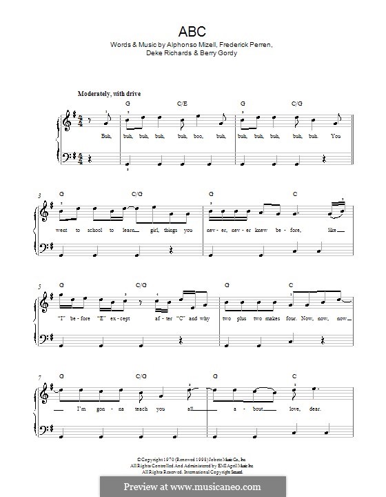 ABC (The Jackson 5): Для фортепиано by Alphonso Mizell, Berry Gordy, Deke Richards, Freddie Perren