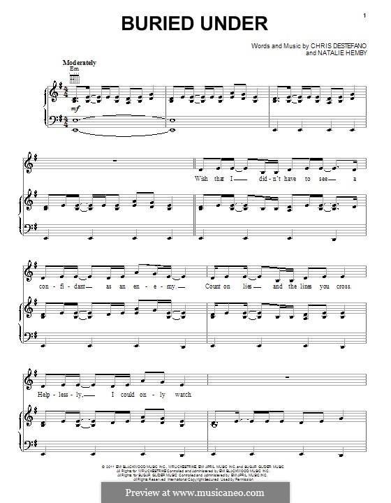 Buried Under (from the TV series 'Nashville'): Для голоса и фортепиано (или гитары) by Natalie Hemby, Chris Destefano