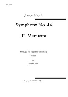 Симфония No.44 ми минор 'Траурная', Hob.I/44: Movement II, for recorder orchestra by Йозеф Гайдн