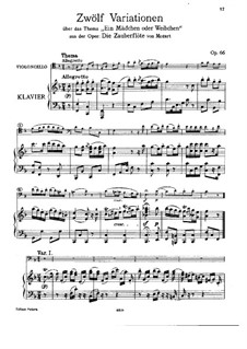 Двенадцать вариаций на тему из оперы 'Волшебная флейта' Моцарта, Op.66: Для виолончели и фортепиано – Партитура и партия by Людвиг ван Бетховен