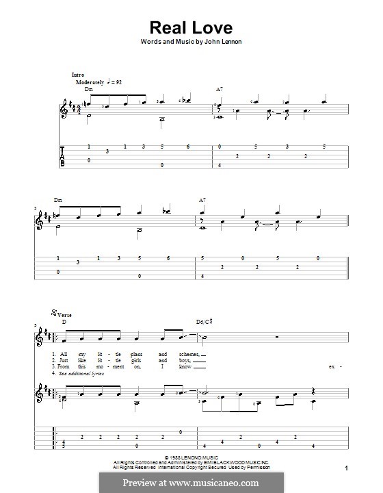 Real Love (The Beatles): Для гитары с табулатурой by John Lennon