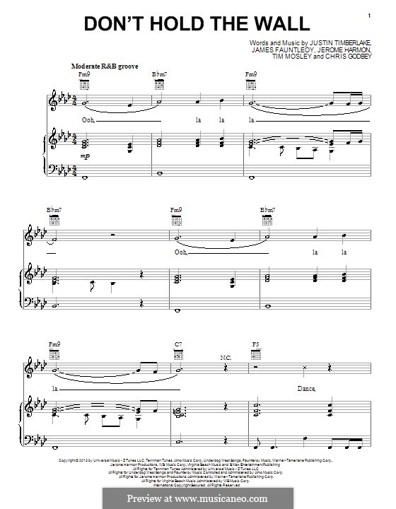 Don't Hold the Wall: Для голоса и фортепиано (или гитары) by James Fauntleroy II, Jerome Harmon, Justin Timberlake, Timbaland, Chris Godbey