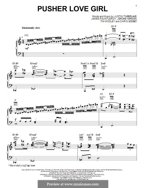 Pusher Love Girl: Для голоса и фортепиано (или гитары) by James Fauntleroy II, Jerome Harmon, Justin Timberlake, Timbaland, Chris Godbey