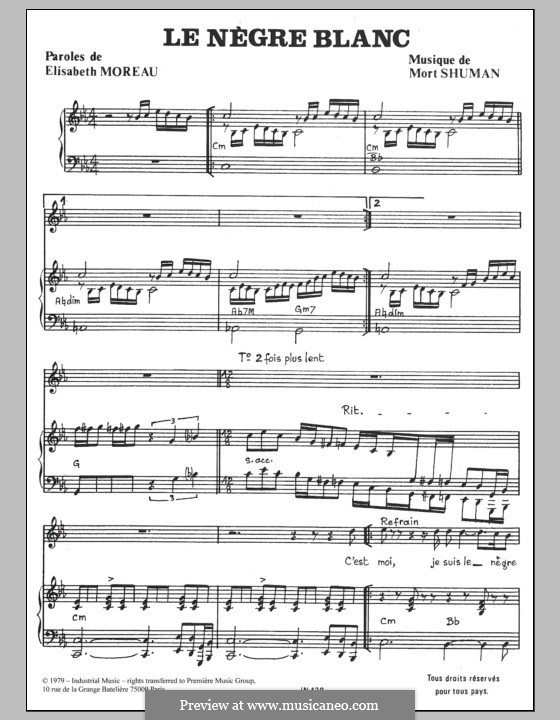 Le Nègre Blanc: Для голоса и фортепиано by Mort Shuman
