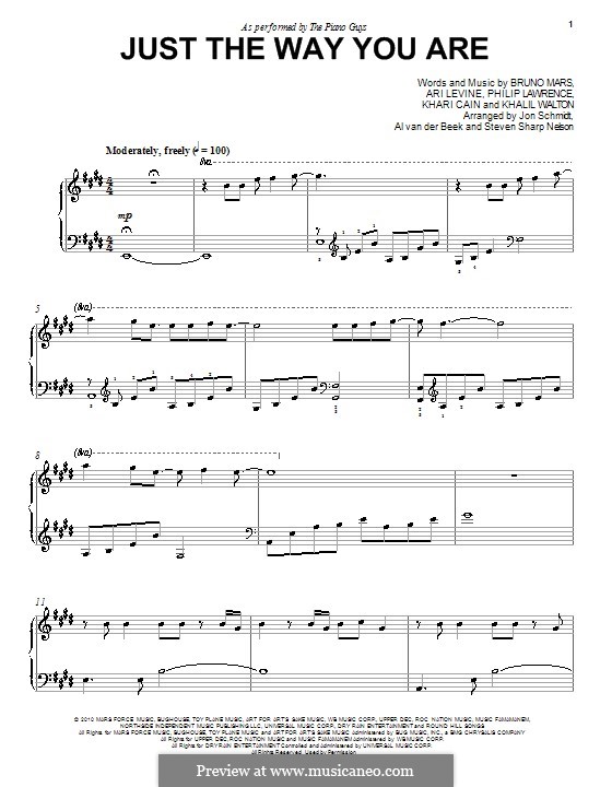 Piano version: For a single performer (The Piano Guys) by Ari Levine, Khalil Walton, Khari Cain, Bruno Mars, Philip Lawrence