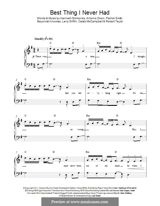 Best Thing I Never Had (Beyonce): Для фортепиано by Antonio Dixon, Caleb McCampbell, Kenneth 'Babyface' Edmonds, Larry Griffin, J. Que, Robert Shea Taylor