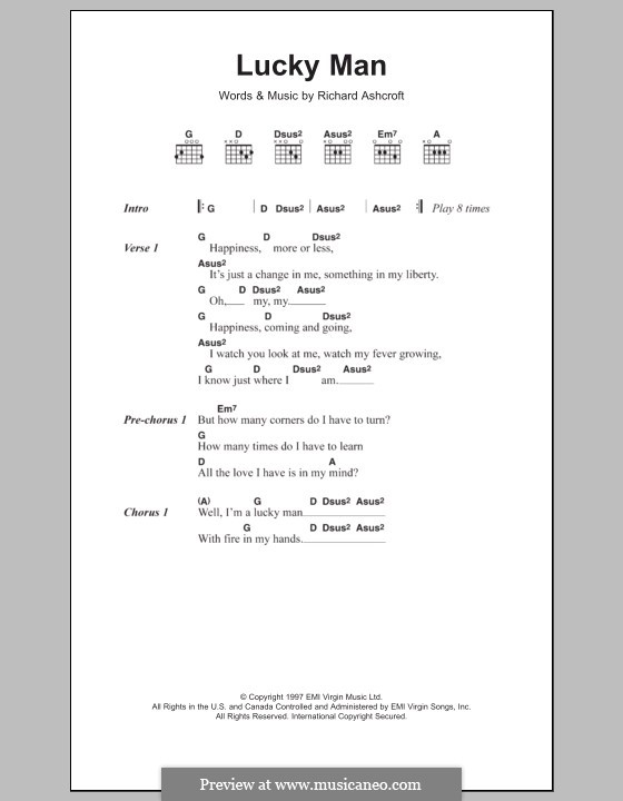 Lucky Man (The Verve): Текст и аккорды by Richard Ashcroft