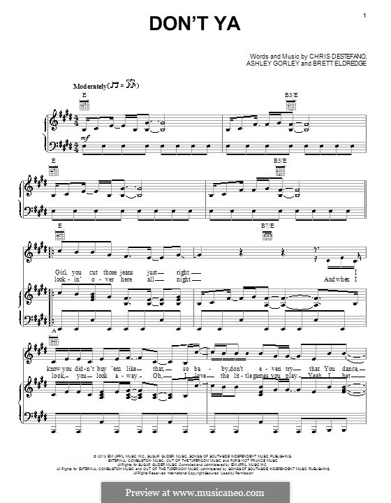 Don't Ya: Для голоса и фортепиано (или гитары) by Ashley Gorley, Chris Destefano
