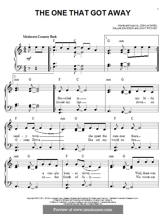 The One That Got Away (Jake Owen): Для фортепиано by Dallas Davidson, Jim Ritchey, Joshua Ryan Owen