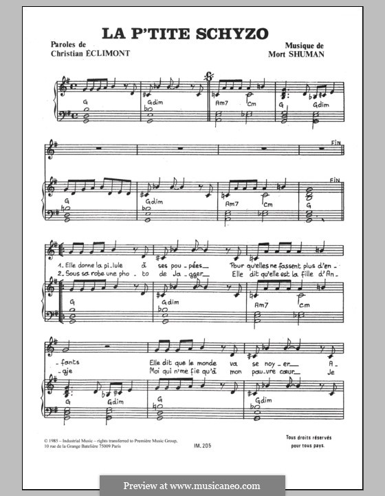 La P'tite Schyzo: Для голоса и фортепиано by Mort Shuman