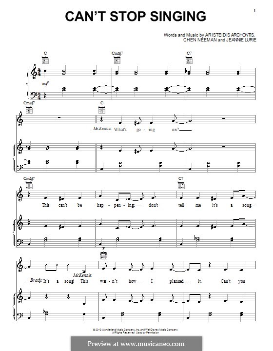 Can't Stop Singing (from Teen Beach Movie): Для голоса и фортепиано (или гитары) by Aris Archontis, Chen Neeman, Jeannie Lurie