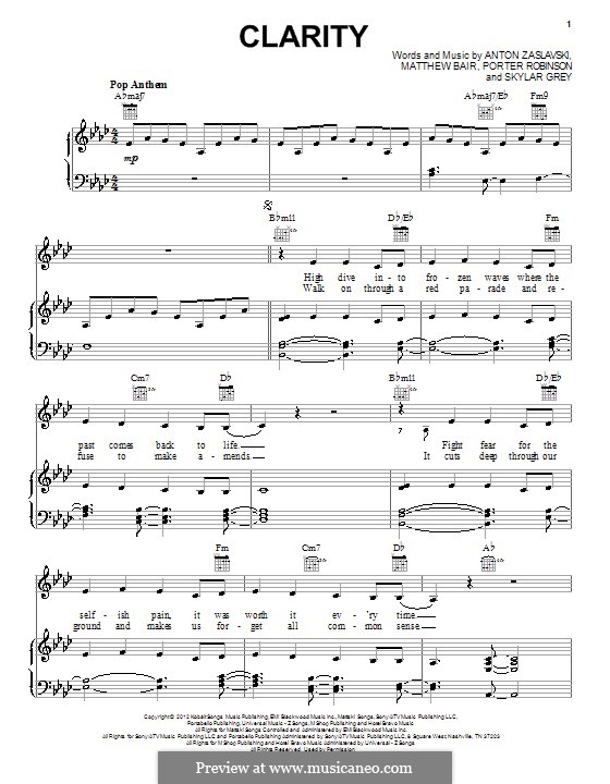 Clarity (Zedd): Для голоса и фортепиано (или гитары) by Holly Brook Hafermann, Anton Zaslavski, Matthew Bair, Porter Robinson