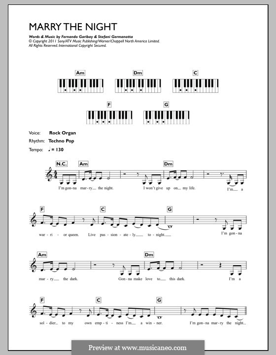 Marry the Night (Lady Gaga): Для клавишного инструмента by Fernando Garibay, Stefani Germanotta