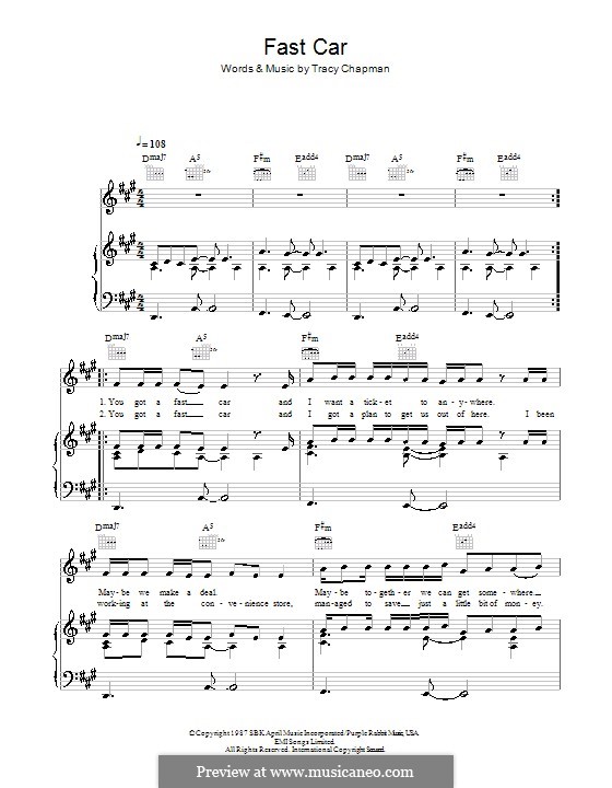 Fast Car: Для голоса и фортепиано (или гитары) by Tracy Chapman