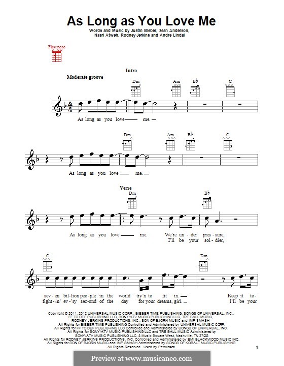 As Long as You Love Me: Для укулеле by Andre Lindal, Justin Bieber, Nasri Atweh, Rodney Jerkins, Sean Anderson