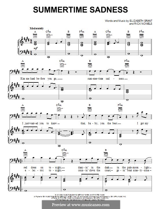 Summertime Sadness (Lana Del Rey): Для голоса и фортепиано (или гитары) by Rick Nowels, Elizabeth Grant