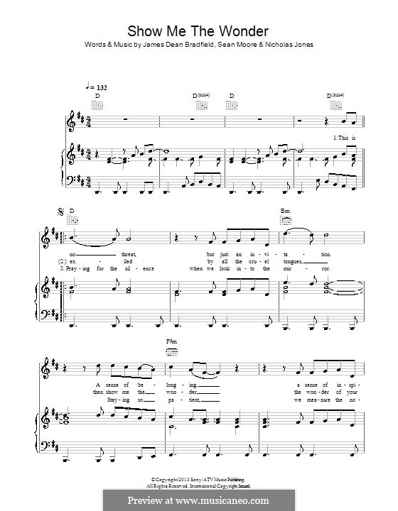 Show Me the Wonder (The Manic Street Preachers): Для голоса и фортепиано (или гитары) by James Dean Bradfield, Nicholas Jones, Sean Moore