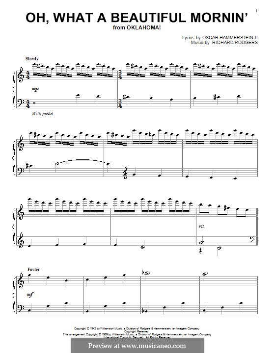 Oh, What a Beautiful Mornin' (from 'Oklahoma!'): Для фортепиано by Richard Rodgers