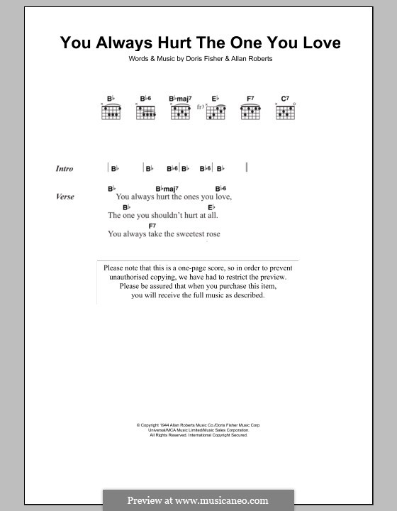 You Always Hurt the One You Love (The Mills Brothers): Текст и аккорды by Allan Roberts, Doris Fisher