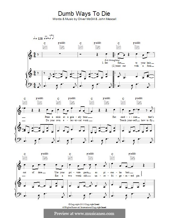 Dumb Ways to Die (Tangerine Kitty): Для голоса и фортепиано (или гитары) by John Mescall, Oliver McGill