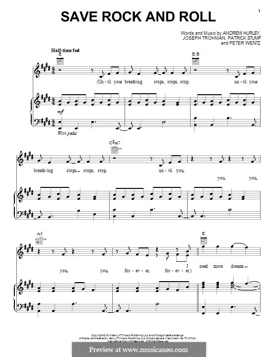 Save Rock and Roll (Fall Out Boy): Для голоса и фортепиано (или гитары) by Andrew Hurley, Joseph Trohman, Patrick Stump, Peter Wentz