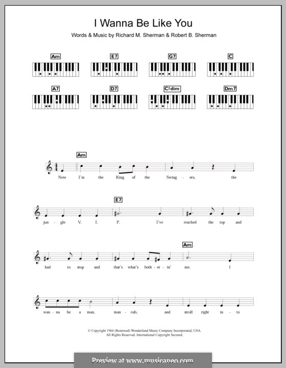 I Wan'na be Like You  (The Monkey Song): Для клавишного инструмента by Richard M. Sherman, Robert B. Sherman