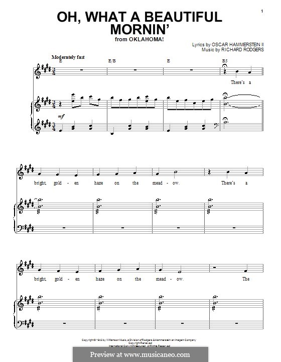 Oh, What a Beautiful Mornin' (from 'Oklahoma!'): Для голоса и фортепиано by Richard Rodgers