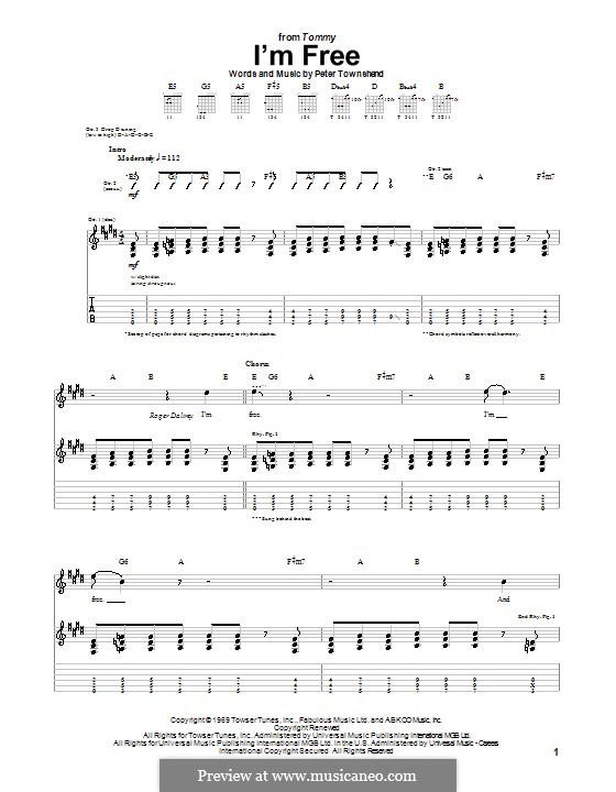I'm Free (The Who): Для гитары с табулатурой by Peter Townshend