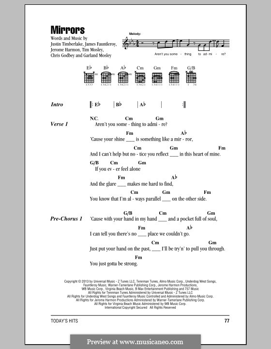 Mirrors: Текст и аккорды by Garland Mosley, James Fauntleroy II, Jerome Harmon, Justin Timberlake, Timbaland, Chris Godbey