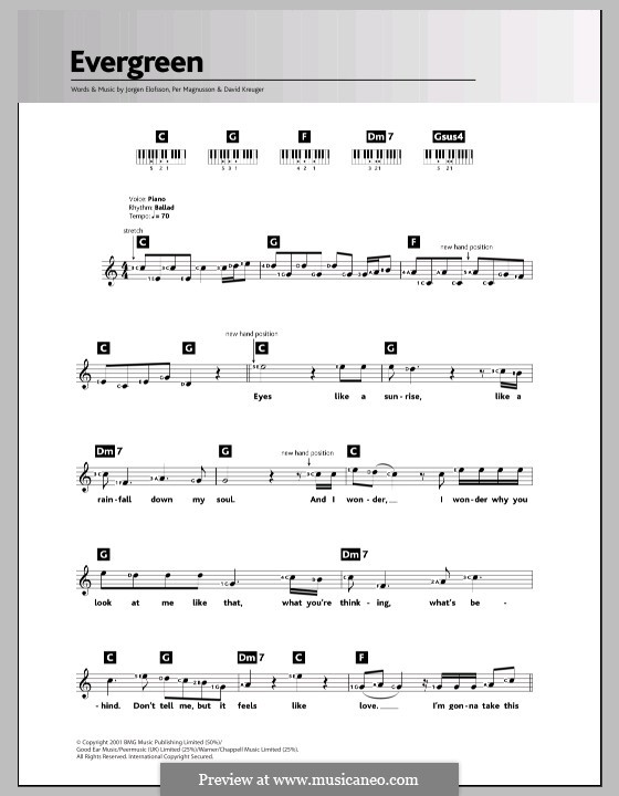 Evergreen (Westlife): Для клавишного инструмента by David Kreuger, Jörgen Kjell Elofsson, Per Magnusson